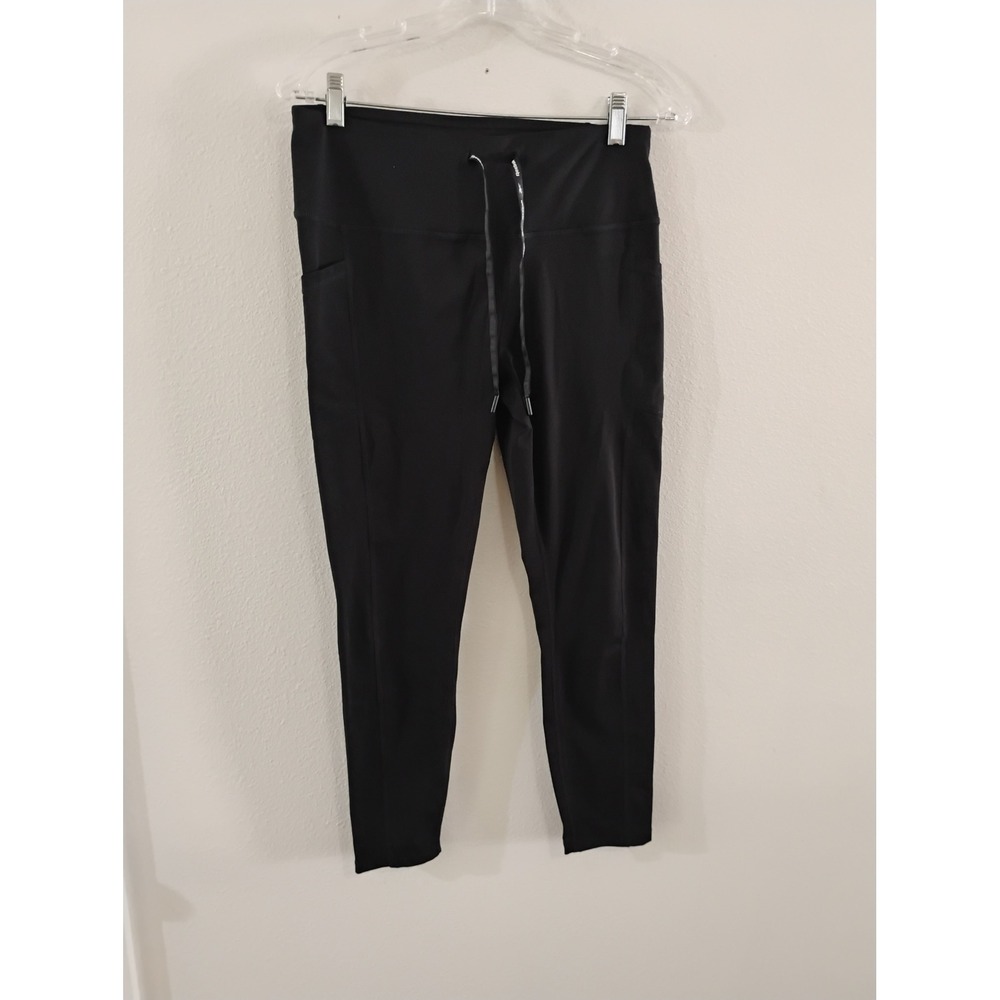 Reebok Womens Black High Waisted Drawstring Activewear Leggings with Pockets L